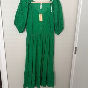 American Rag Green Eyelet Midi Dress